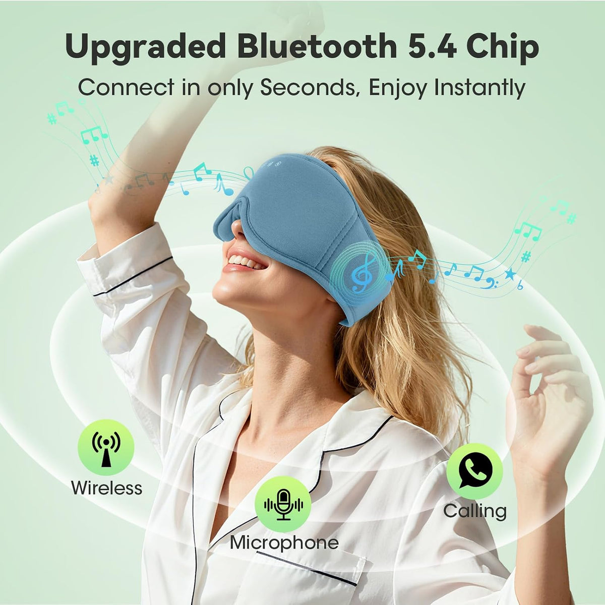 3D Bamboo Cotton Sleep Mask with Bluetooth 5.4 Headphone, Blue | Blackout Eye Mask for Side Sleepers, Music Wireless Bluetooth Earphones HD Speaker Microphone for Travel, Gifts for Women Men