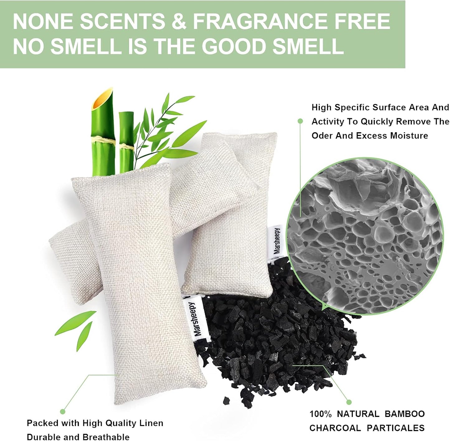 6 Pack Activated Charcoal Shoe Odor Eliminator, Shoe Deodorizer insert Bag | 100% Natural Shoes Smell Remover，eliminates odor naturally,(60g X 6 PACK)