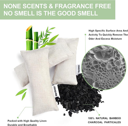 6 Pack Activated Charcoal Shoe Odor Eliminator, Shoe Deodorizer insert Bag | 100% Natural Shoes Smell Remover，eliminates odor naturally,(60g X 6 PACK)