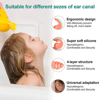 Swimming Ear Plugs for Adults,3 Pairs Waterproof Reusable Silicone Swim Earplugs for Swimming Surfing Snorkeling Showering and Water Pool,Beach,Ocean (Adults & Teens 14+)