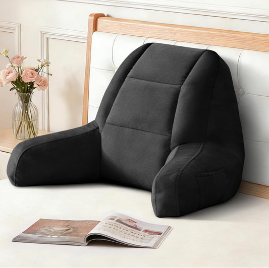 Back Pillow for Bed Sitting Up, Reading Pillows for Beds, Bed Pillow for Sitting up, Backrest Pillows with Arms for Adult, Filled with Shredded Memory Foam for Beds, Couch, Floor, Light Grey