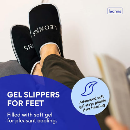 LEONNS Gel Foot Ice Pack Slippers - Provides Hot and Cold Therapy for Foot Pain, Neuropathy Pain Relief for Feet, Gout Relief, Swollen Feet, Plantar Fasciitis and Heel Spurs- One Size Fits Most (Blue)