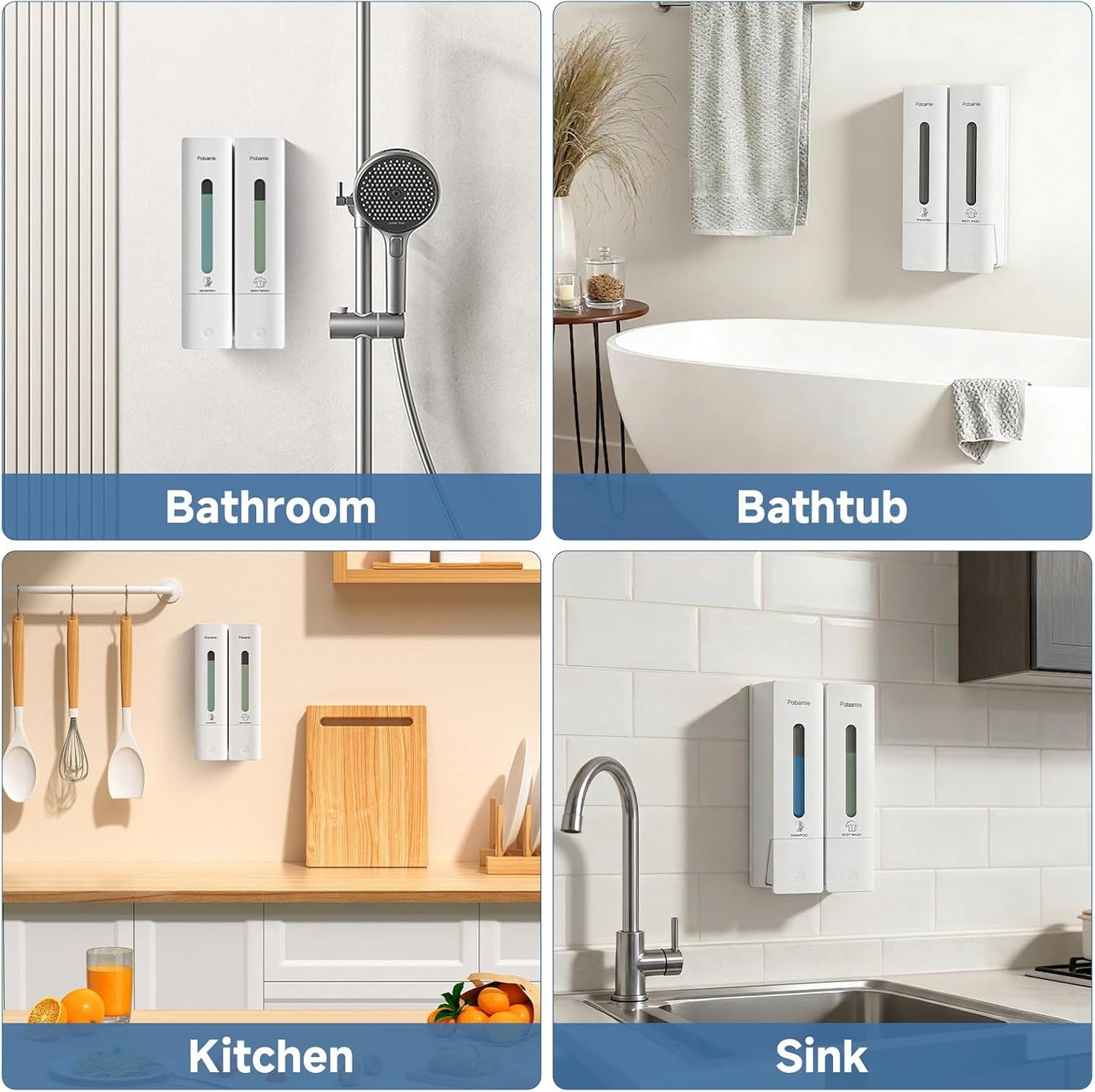 Shampoo and Conditioner Dispenser - Shower Soap Dispenser Wall Mounted No Drill - Shampoo Conditioner Body Wash Dispenser 3 Chamber - Easy Install for Bathroom Hotel Black 1200ml