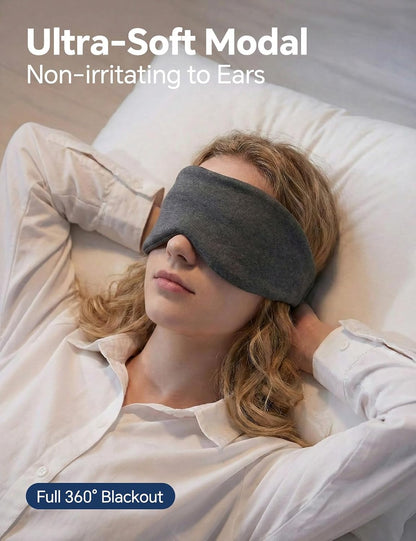Sleep Mask for Women and Men, Soft Modal Blackout Eye Mask with Ear Coverage, Zero Pressure Blindfold for Side Sleepers, Adjustable Strap, Travel Essentials