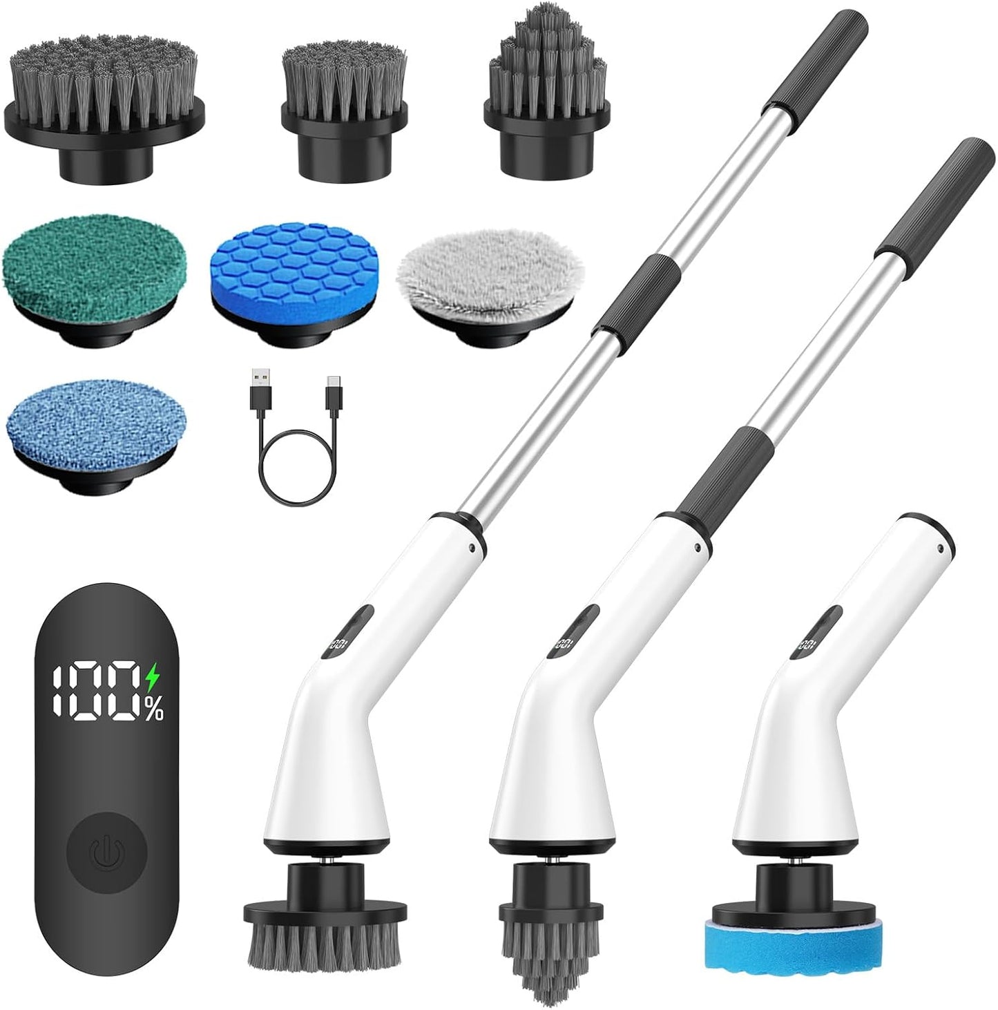 Electric Spin Scrubber for Bathroom,Power Cleaning Brush with 7 Replaceable Brush Heads, Adjustable Long Handle, Cordless Electric Shower Scrubber for Home, Floor, Kitchen & Car