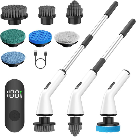 Electric Spin Scrubber for Bathroom,Power Cleaning Brush with 7 Replaceable Brush Heads, Adjustable Long Handle, Cordless Electric Shower Scrubber for Home, Floor, Kitchen & Car