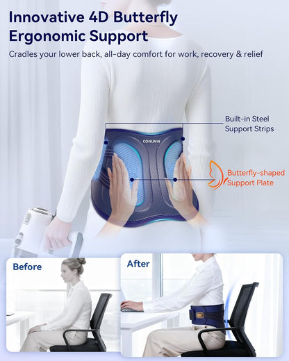 68" Cordless Heating Pad for Back Pain Relief, Lower Back Massager | 5 Heat & 6 Vibration, 4D Butterfly Back Support, Portable Heating Pad Eases Soreness & Stiffness, Gift for Women Men