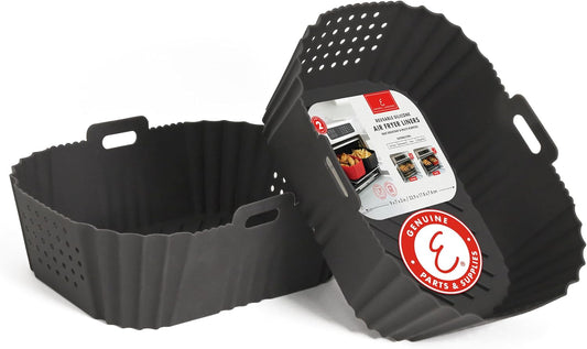 Reusable Silicone Air Fryer Liners for Emeril Lagasse Air Fryer Oven – Non-Stick Reusable Air Fryer Basket Liners – Dishwasher Safe – 9 x 7 x 3 Inch – 2 Pack – Black/Red