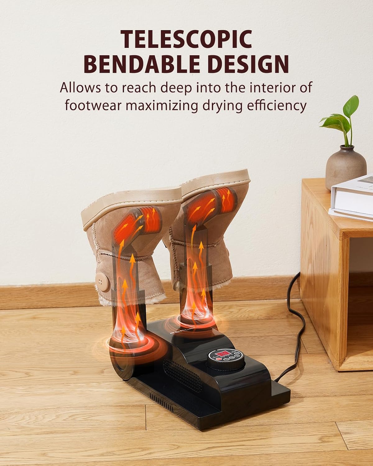 FORLIM Shoe & Boot Dryer for Work Boots, Forced Air, 2-Hour Timer, Black | Telescopic Ports Reach Toe Boxes; 180° Rack Fits Sneakers, Gloves, Ski Gear, Cleats, Workers, Families, Hunters, Rain, Snow