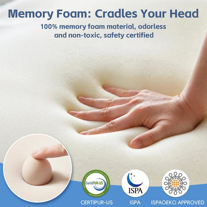 Cervical Neck Pillow, Memory Foam Pillows for Neck and Shoulder Pain Relief, 2 Heights Ergonomic Pillow with Breathable Ice Silk Cover, Neck Support Pillow for Side Sleepers White