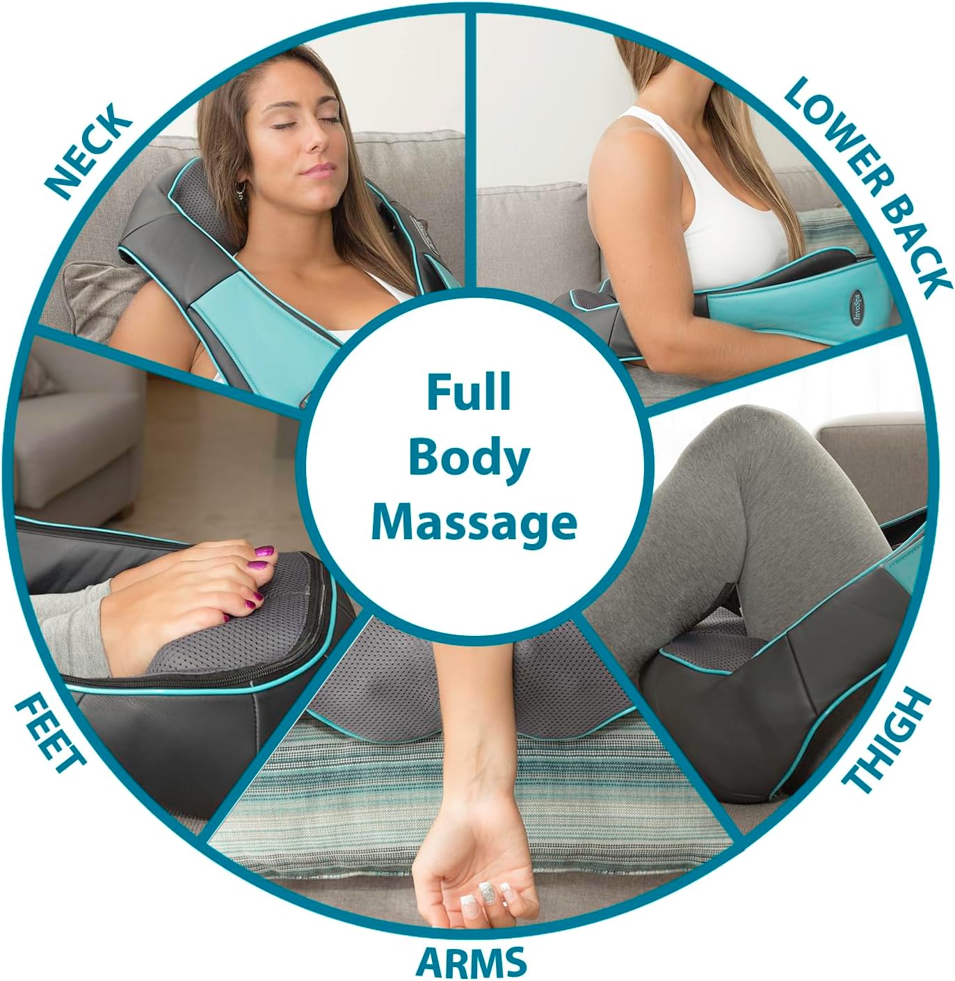 InvoSpa Shiatsu Massager with Heat - Deep Tissue Kneading Pillow for Neck, Shoulders, and Back - Electric Full Body Massage