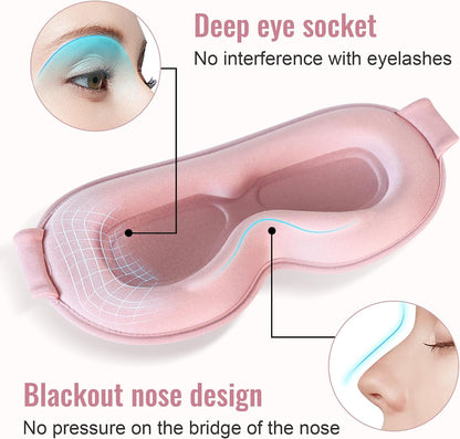 Sleep Mask,Upgraded 3D Deep Contoured Eye Mask for Sleeping,No Pressure Eye Covers 99% Block Out Light Eye Mask with Adjustable Elastic Strap for Sleeping, Yoga, Traveling (1pc,Pink)