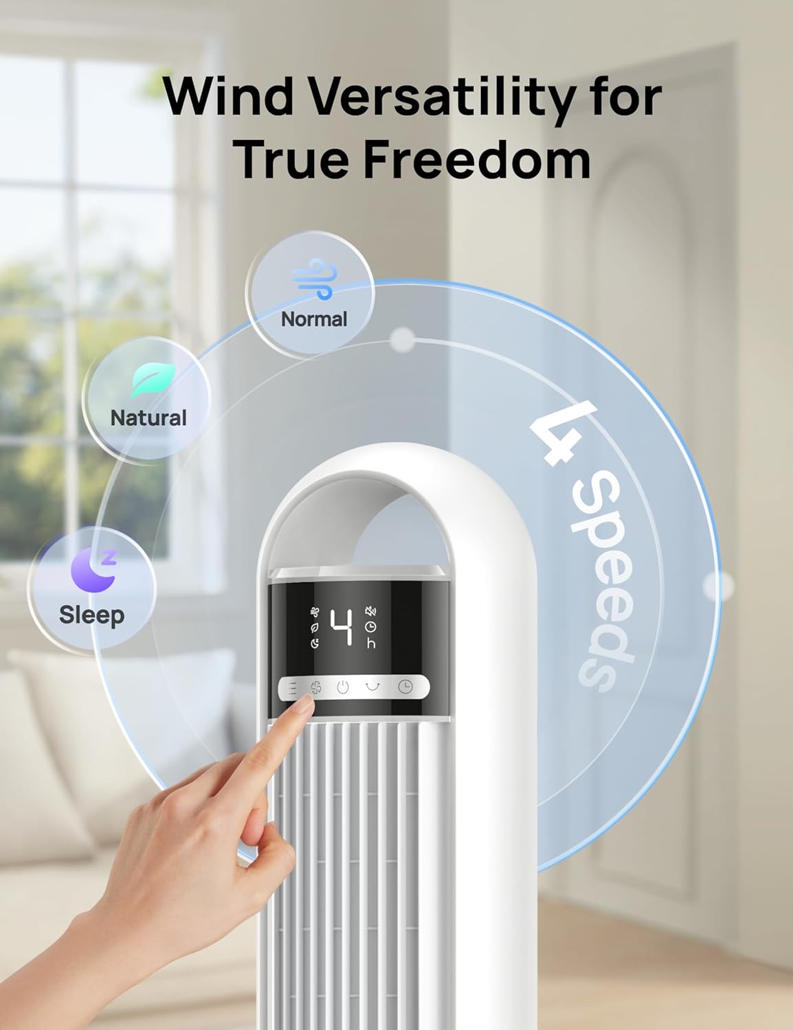 DREO Tower Fan for Bedroom, 26ft/s Velocity, 90° Oscillating, 8H Timer