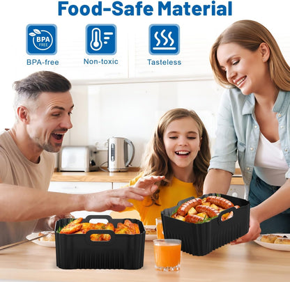 Silicone Air Fryer Liners for Ninja Foodi Dual DZ550 & DZ401 & DZ302 10Qt | Reusable Airfryer Silicone Pot Rectangle, Upgraded High Wall Baking Basket Insert, Dishwasher Safe, BPA-Free