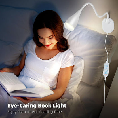 2 Pack LED Wall Mounted Bedside Reading Light, 3 Color Modes,10 Brightness Dimmable, USB Charging Port, Memory Timer Adhesive Wall Light Night Lamp for Books in Bed, Eye-Caring Bedroom Lighting White