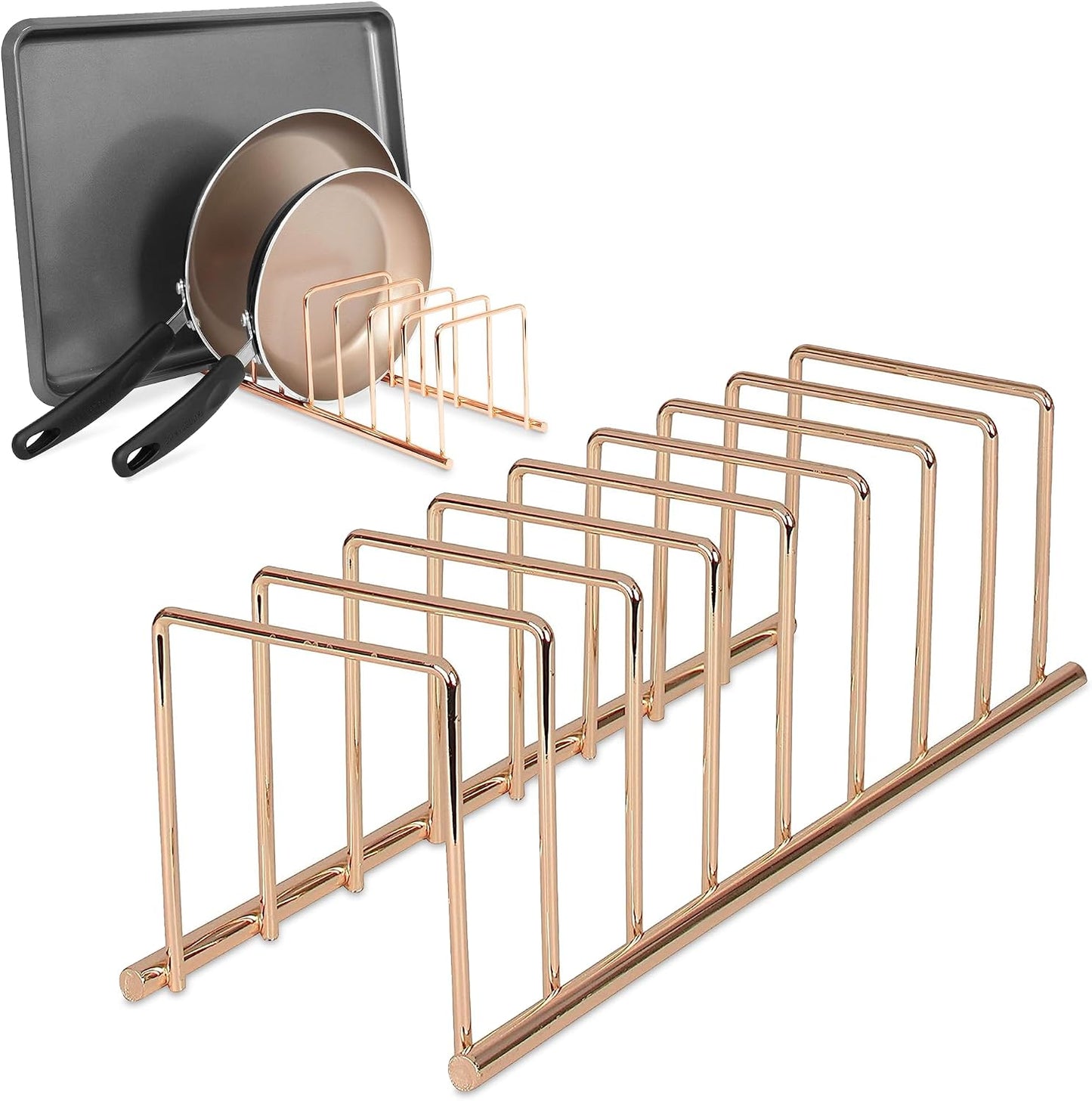 Spectrum Euro Kitchen Organizer Metal Dish Rack Cutting Board Holder Stand for Countertop or Inside Cabinet Organization, 8 Slot Cutting Board Plate Drying Rack for Bakeware Storage, Satin Nickel