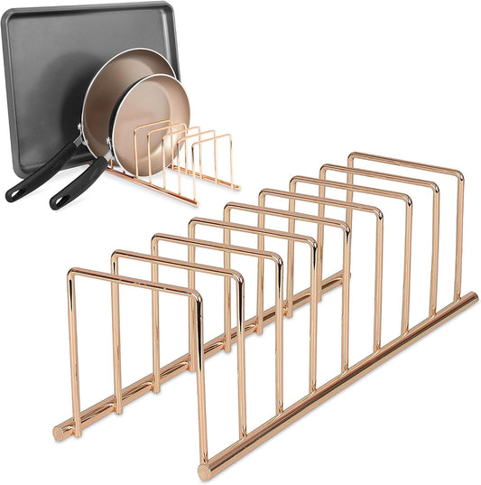 Spectrum Euro Kitchen Organizer Metal Dish Rack Cutting Board Holder Stand for Countertop or Inside Cabinet Organization, 8 Slot Cutting Board Plate Drying Rack for Bakeware Storage, Satin Nickel