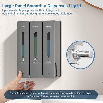 Shampoo and Conditioner Dispenser - Shower Soap Dispenser Wall Mounted No Drill - Shampoo Conditioner Body Wash Dispenser 3 Chamber - Easy Install for Bathroom Hotel Black 1200ml