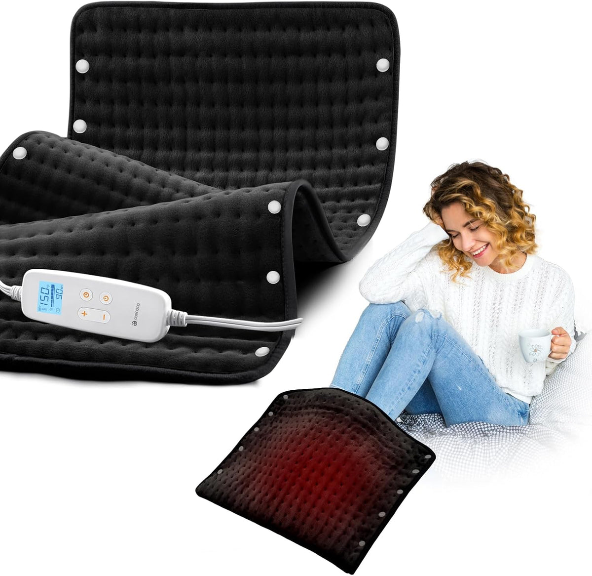CooCoCo FSA Eligible 17 x 33 in Large Heating Pad, Foot Warmer, Black