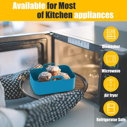 2Pcs Air Fryer Silicone Liners Rectangular for Ninja Foodi Dual DZ201 8QT | DZ090 6QT/Ninja DoubleStack SL201 8QT, MMH Reusable Airfryer Pot Baking Basket | Non-stick | Easy Cleaning | Food Safe | Gray