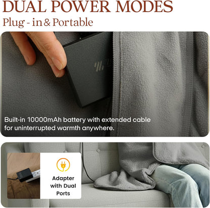 ZonLi Heated Blanket, Portable Battery Operated Blanket, 10000mAh Large 50"x60" Cordless Rechargeable Electric Throw for Adults, Camping, Car Travel & Home Use