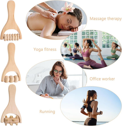 Abeillo 3Pcs Wooden Hand Massage Roller, Muscle Roller Stick