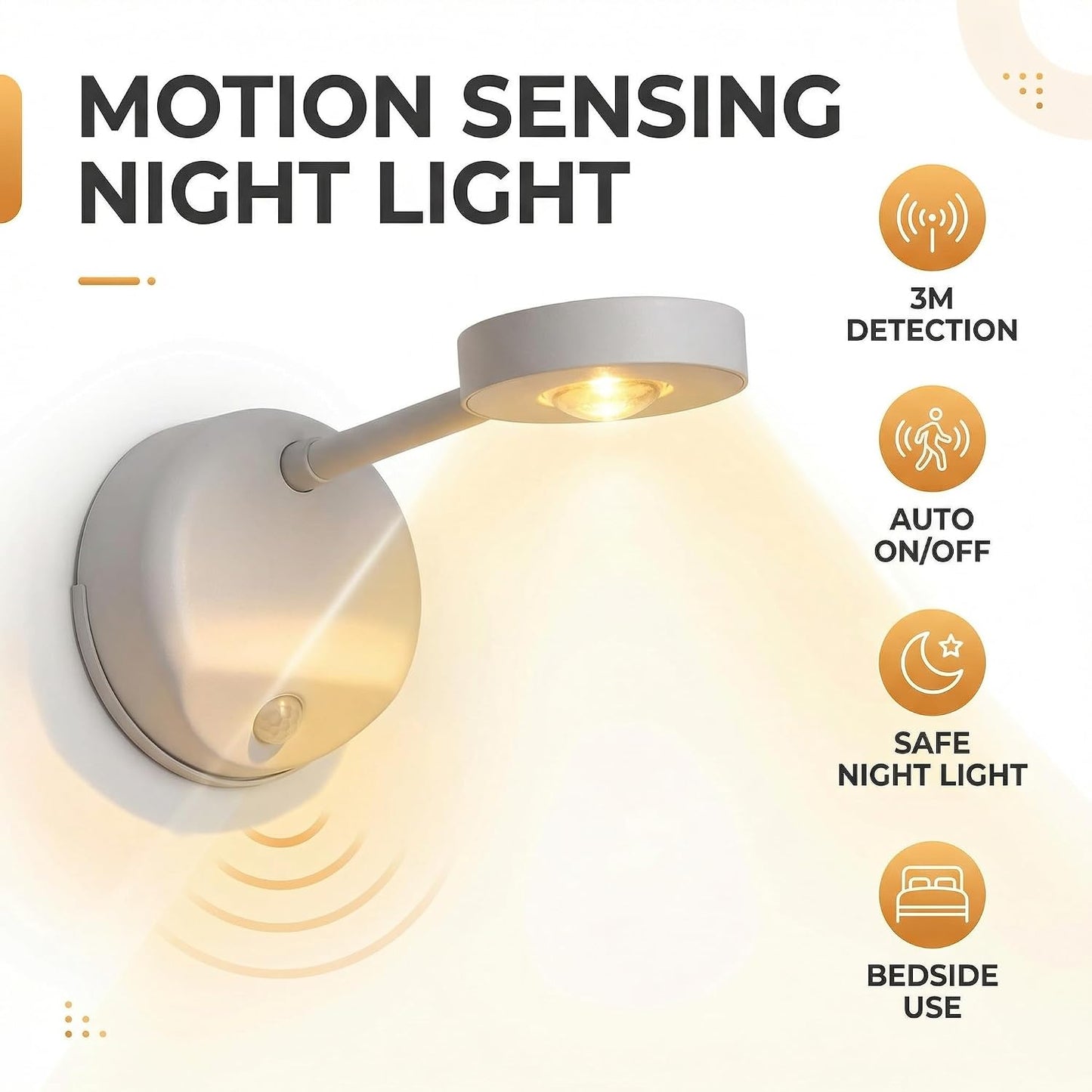 Motion Sensor Wall Light, LED Wall Sconce with Adjustable Angle, USB Rechargeable, Dimmable with 3 Colors, Magnetic Wall Mounted for Bedside, Hallway, Artwork