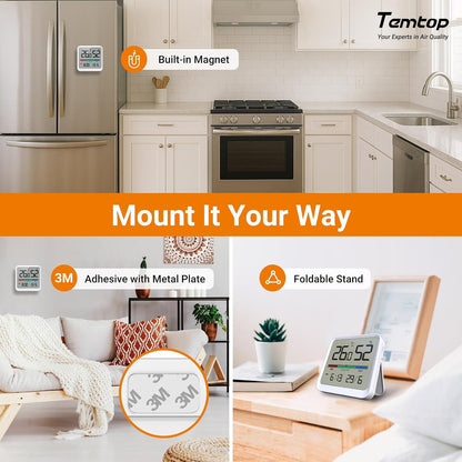 Temtop T1 Bluetooth Indoor Thermometer Hygrometer for Room Temperature | Humidity Notification Alerts, Data Export, Digital Gauge for Home, Office, Greenhouse, Garage, Nursery, Gift
