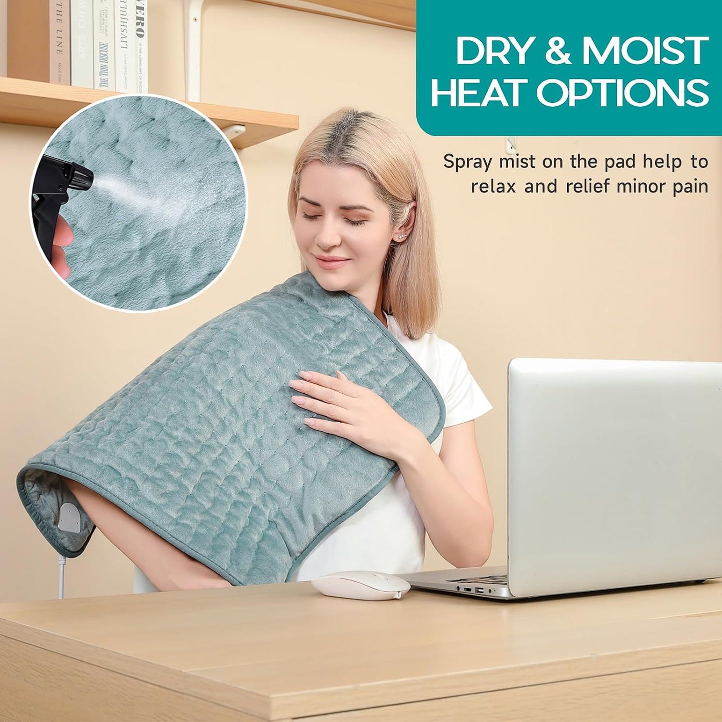 Heating Pad for Period Cramps, Heating Pad for Back/Neck/Shoulder Muscle Pain, 6 Heating&4 Timer Setting, Auto Shut Off, Dry/Moist Heat & Machine Washable, Gray Birthday Christmas Gifts for Women Mom