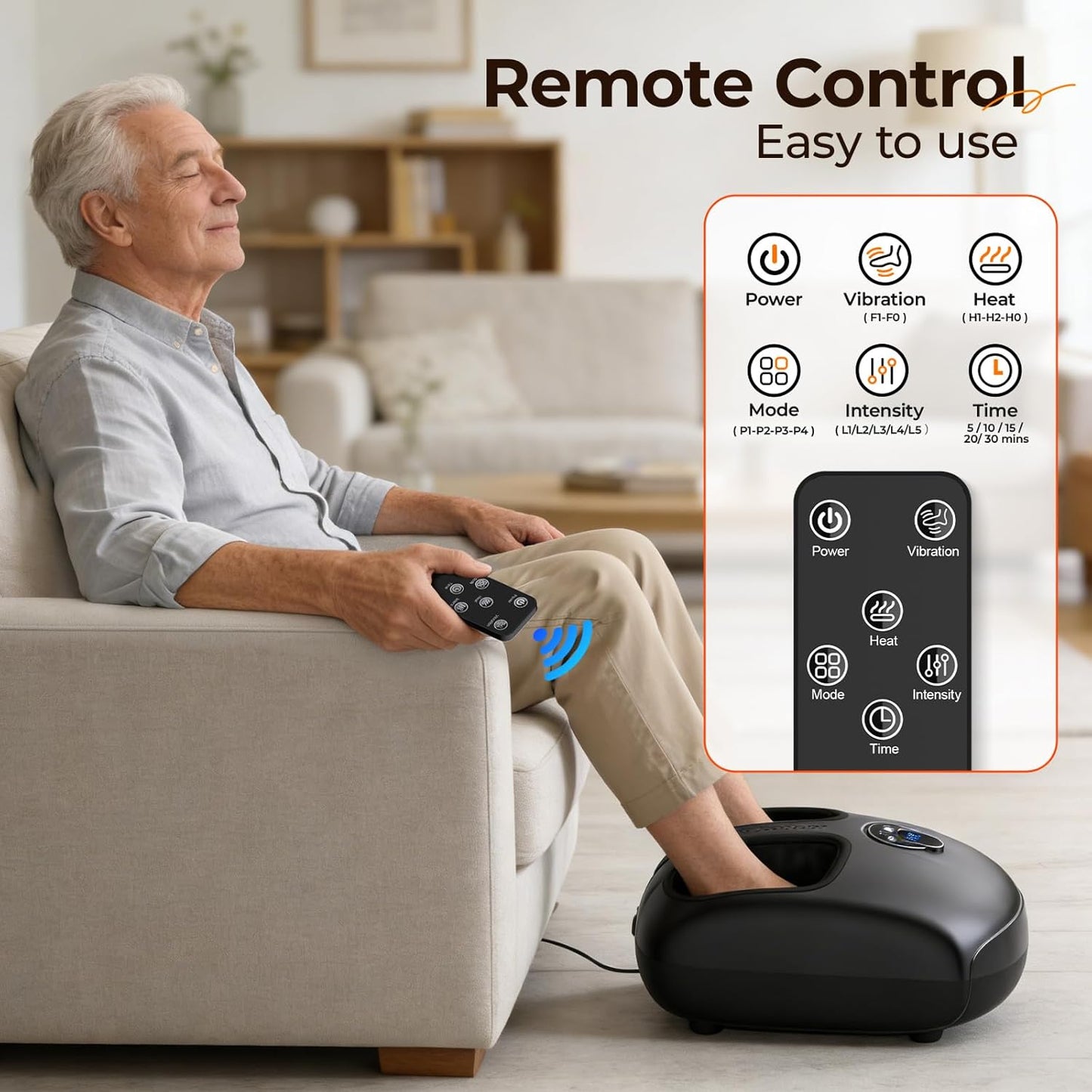 Foot Massager with Heat, 4 Modes & Vibration & Compression & Rolling for Feet Toes Relief, Electric Shiatsu Foot Massager with Remote, Fits Up to Men's Size 12, Gift for Women Men Father's Day