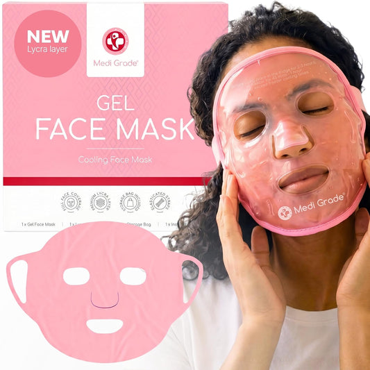 Medi Grade Cooling Face Mask, Gel Ice Pack for Face with Lycra Cover | Cold face mask for dark circles and puffiness, full face ice mask with storage pouch, gentle cooling therapy for skin