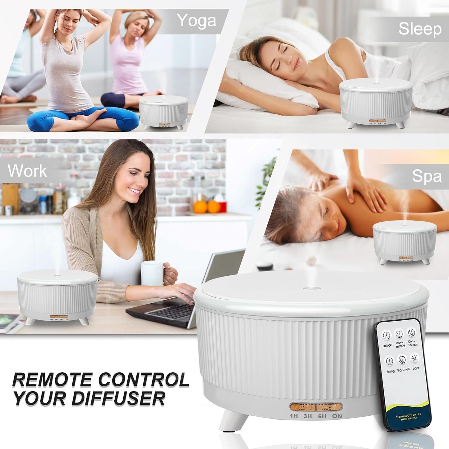 Diffusers for Essential Oils Large Room, 500ml Aromatherapy Diffuser Cool Mist Humidifier with Remote Control,7 Colors Lights & 5 Mist Mode Waterless Auto Off for Women Office Home