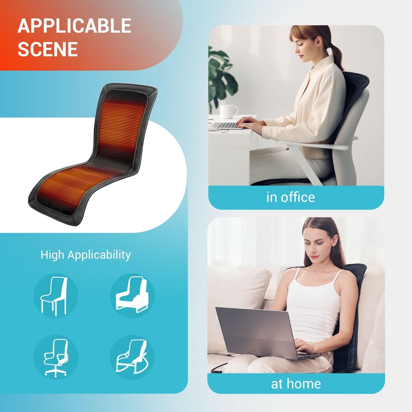 Longer Heated Seat Cover, Heating Pad for Chairs | Home/Office Seat Cushion with Fast Heat to Promote Blood Circulation & Relieve Fatigue, A Warm Gift, Black
