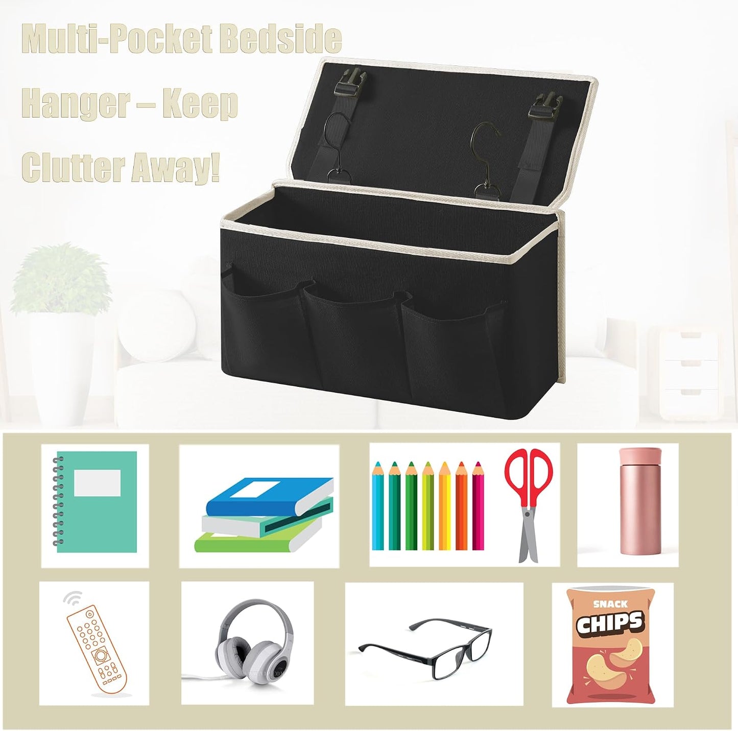 Bedside Caddy/Bedside Storage Organizer Hanging Bag with Three Options,Suitable for home beds, sofas, and dormitory beds—can hold magazines, books, phones, iPads, remote controls. (Gray)