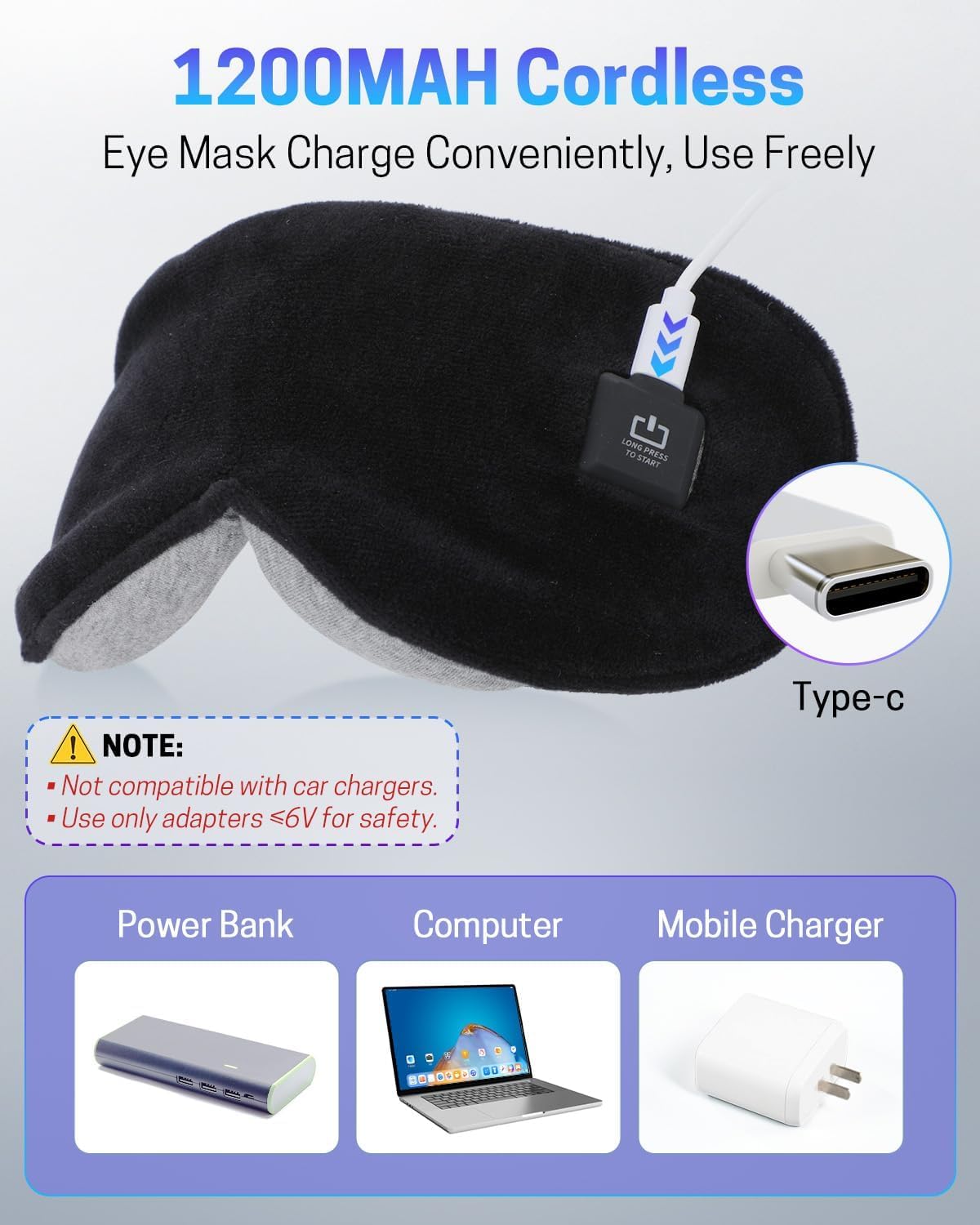 Heated Eye Mask for Dry Eyes, Stye Relief and Improved Sleep - Cordless Rechargeable Warm Compress with Graphene Heating, 3 Temp Settings, Auto Shut-Off, Washable Sleep Mask for Travel
