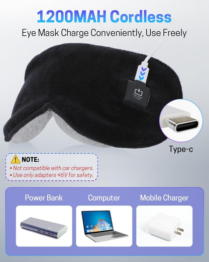 Heated Eye Mask for Dry Eyes, Stye Relief and Improved Sleep - Cordless Rechargeable Warm Compress with Graphene Heating, 3 Temp Settings, Auto Shut-Off, Washable Sleep Mask for Travel