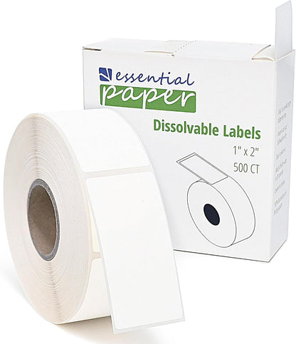 ESSENTIAL 500 Dissolvable Food Labels, 1 x 2 Inch Blank White | Dissolvable Canning Labels for Food Storage, Containers, Mason Jars, Freezer(1 Roll - 500 Labels)