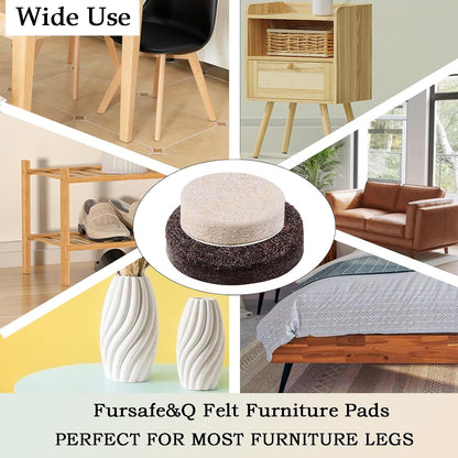 Fursafe&Q Felt Furniture Pads, Furniture Felt Pads for Hardwood Floors -Self Adhesive Chair Leg Floor Protectors, Protect Your Floors from Nicks, Bumps and Scratch,96 Pcs Round Cabinet Door Bumper