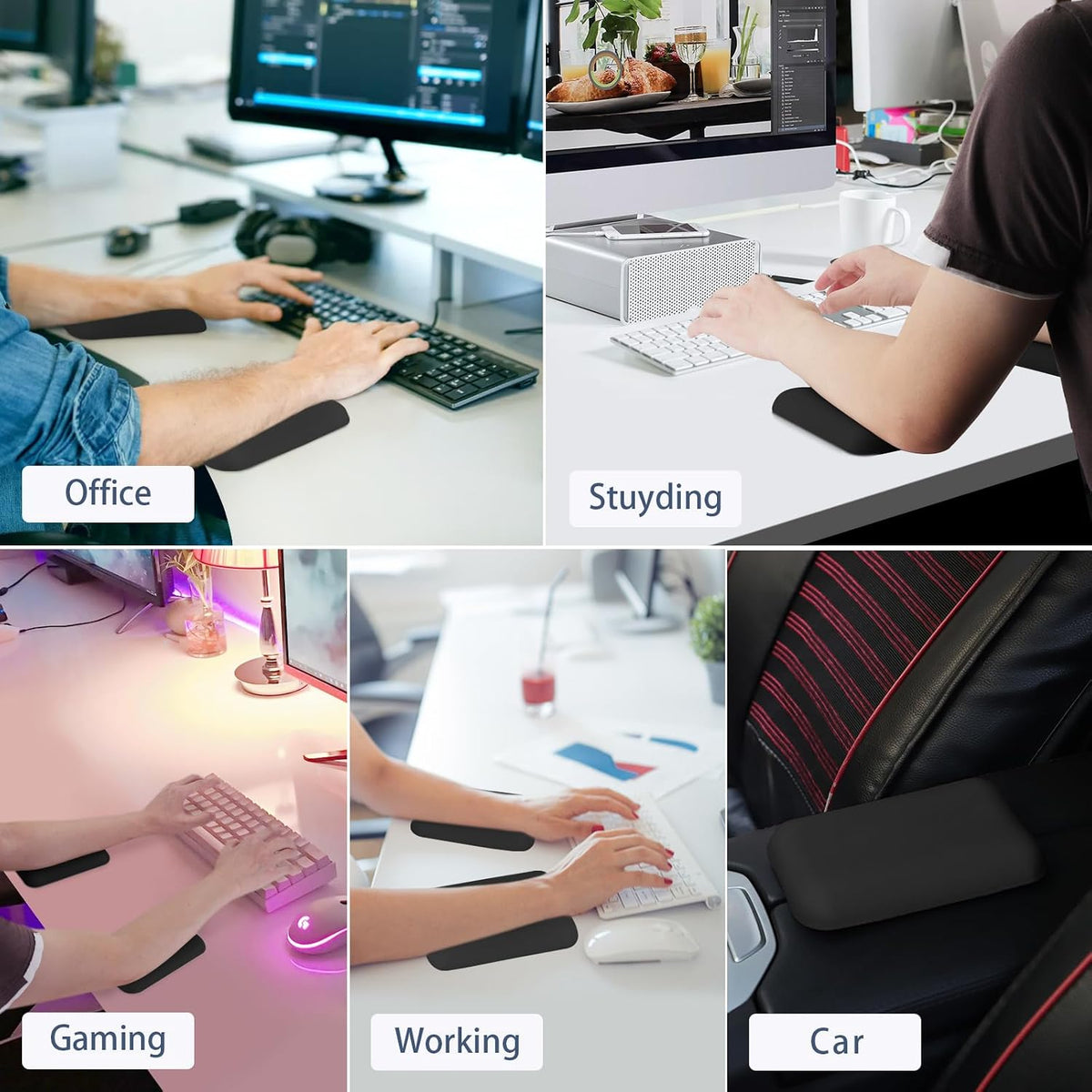 Leolee Elbow Rest Pads for Desk, Black Ergonomic Wrist Rest Arm Rest Pads