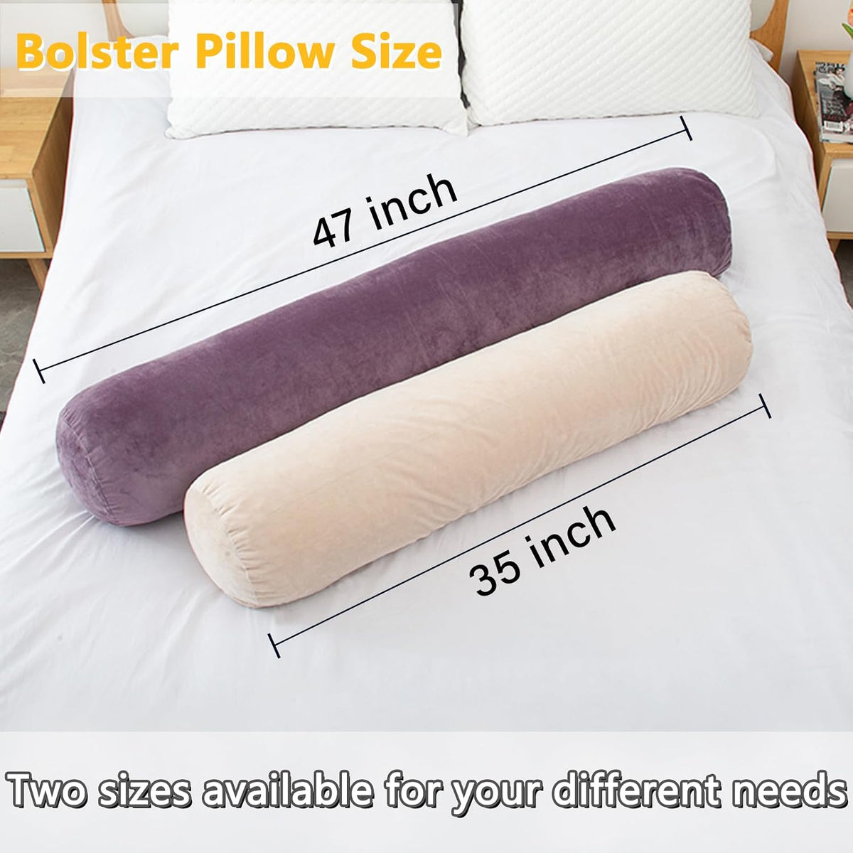 1 MIDDLE ONE Body Pillow for Adults, Bolster Pillow with Removable Velvet Cover, Long Round Cervical Roll Pillow, 35 x 7.87 Inches, Blue