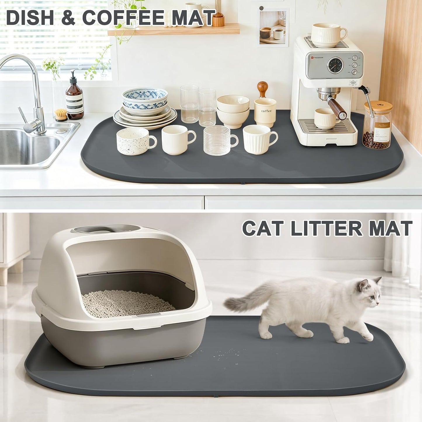 SMILOOL Waterproof Silicone Pet Food Mat with Raised Edge for Dog & Cat | 19" x 12" Non-Slip Pet Feeding Mats with Lip for Food & Water Bowl, Food Grade, Easy Cleaning, Black