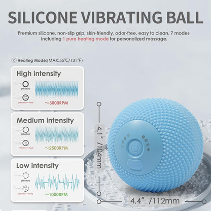Heating Vibrating Massage Ball with 7 Modes & Memory Function for Myofascial Release, Deep Tissue and Trigger Point Muscle Therapy - Targets Back, Hip, Leg, Neck & Foot (Black)