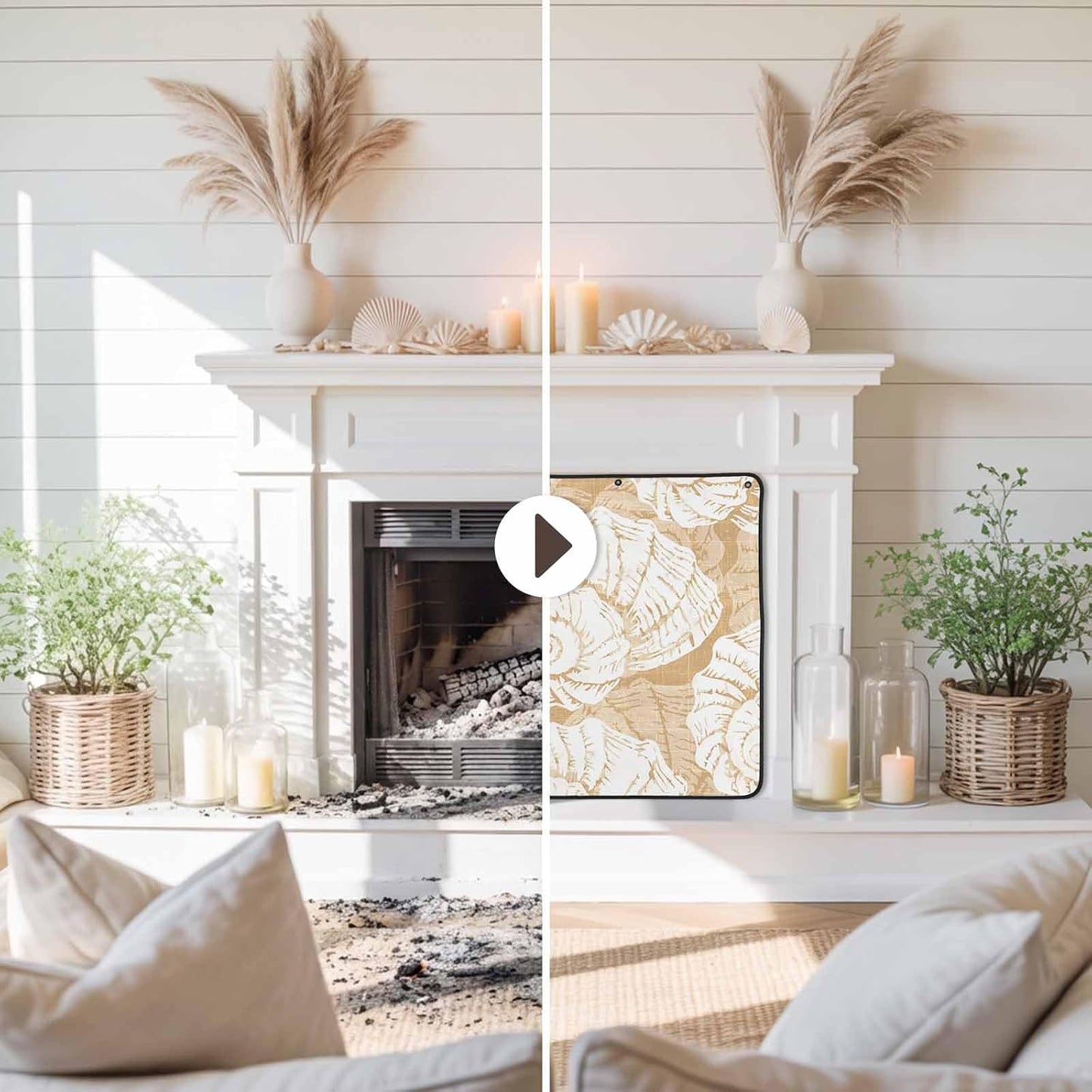 Magnetic Fireplace Cover Navy Blue Coastal Shells Fireplace Screen Decorative Ocean Conch Marine Life Insulation Fireplace Blocker Save Energy Fireplace Draft Stopper Covers for Living Room 36x30 Inch