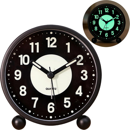 Alarm Clock Luminous 4 "Round Silent Analog Table Clock Non-Ticking, Battery Operated with Loud Alarm and Night Light Small Desk Clock for Bedroom, Bedside Table