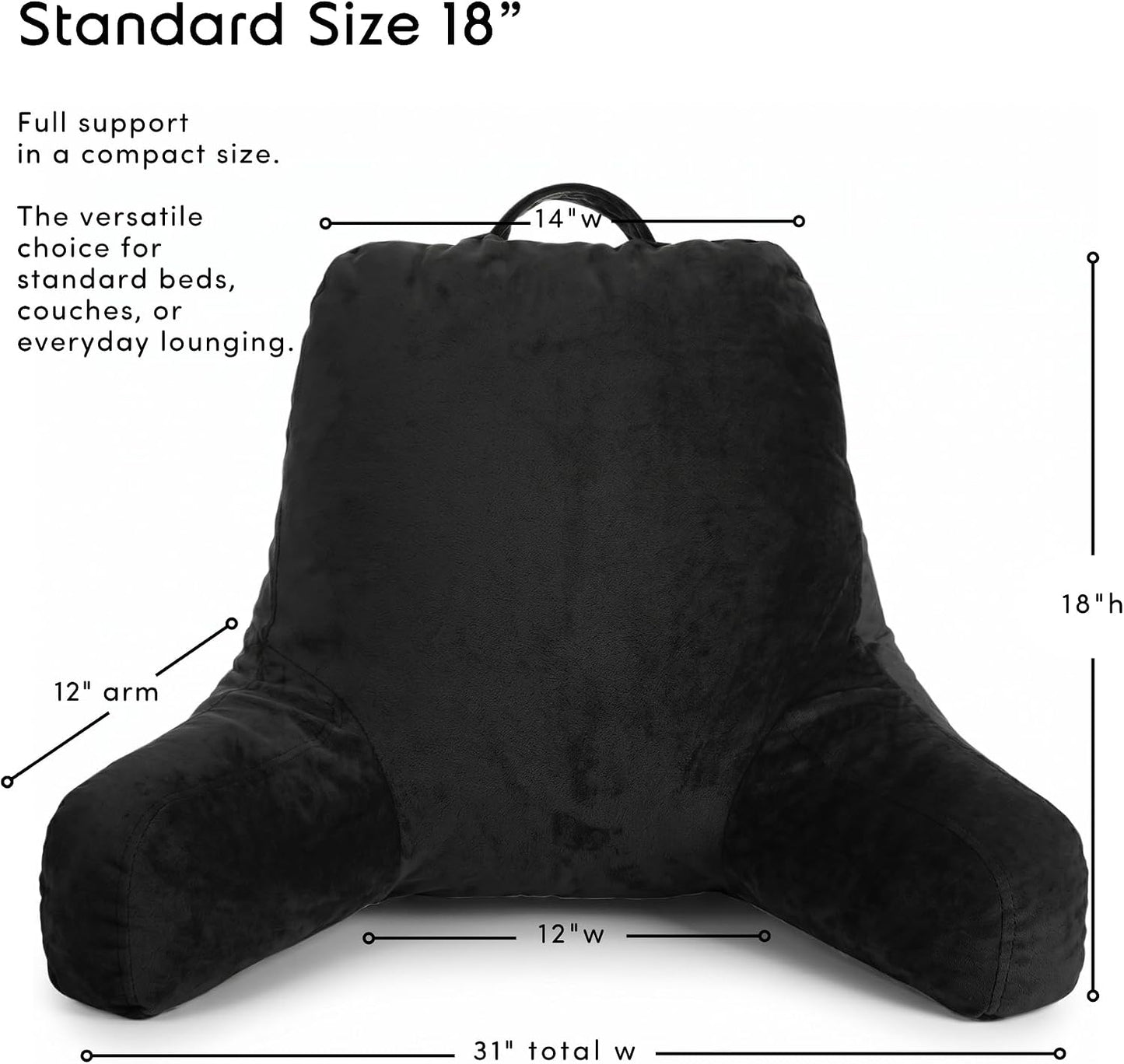 Nestl Reading Pillow with Shredded Memory Foam, Designed for Sitting Up in Bed and Couch, Back and Arms Adjustable Support for Adult & Teens Backrest Pillows for Reading, with Washable Cover Dark Grey