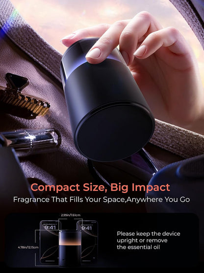 Battery Operated Waterless Diffuser – Portable Scent Machine for Car, Office & Bedroom, Ultrasonic Aroma Mist with 9 Color LED Light, Mini Essential Oil Diffuser Obsidian Black