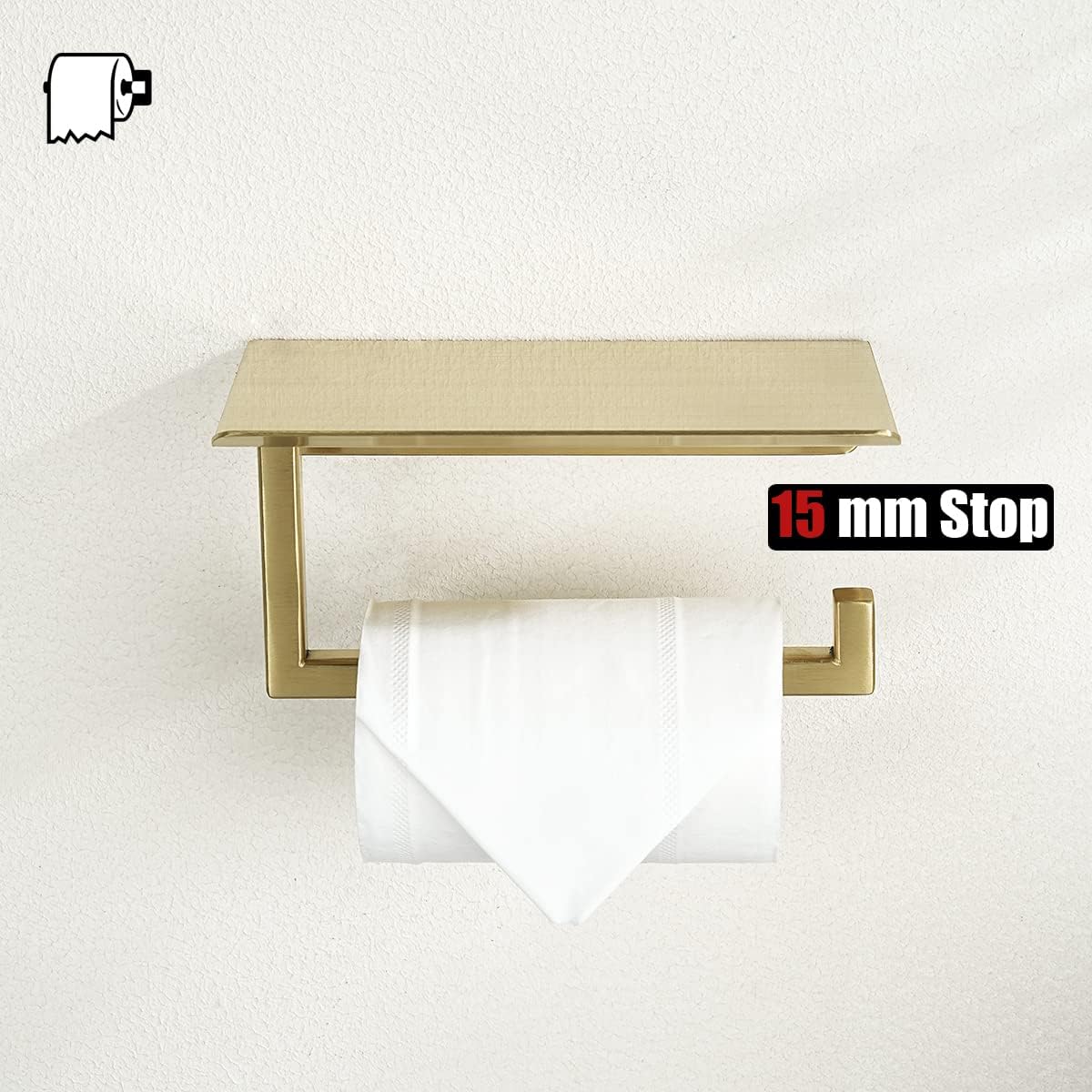 JQK Toilet Paper Holder Shelf, Bathroom Tissue Roll Holder with Phone Shelf, 5 Inch 304 Stainless Steel Tissue Paper Dispenser, Matte Black Wall Mount, TPH202-PB