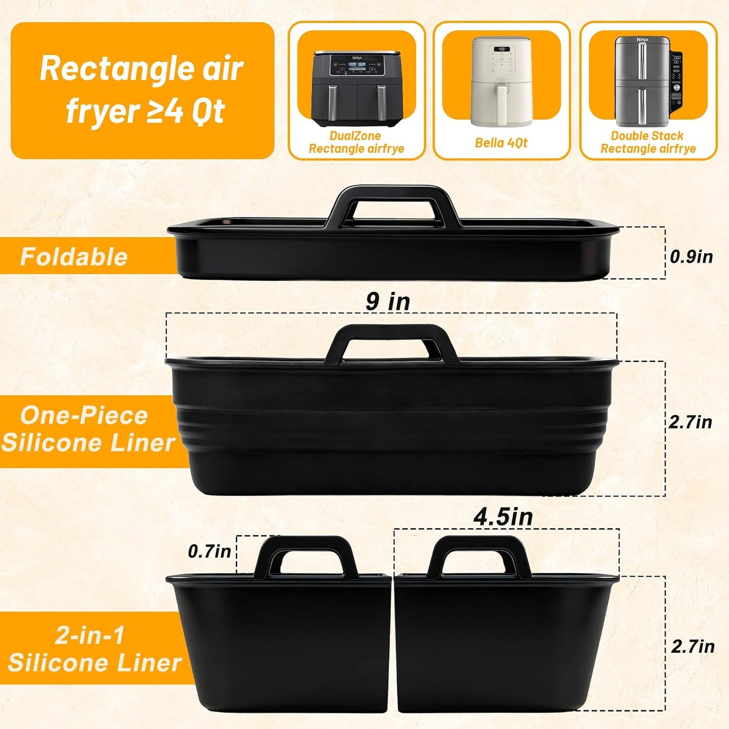 Silicone Air Fryer Liners 4 Pack for Ninja Foodi DZ201 DZ401 DZ550 DZ320 | Reusable Silicone Air Fryer Basket Liners for COSORI 9QT, Bella 4Qt, Chefman, Instant and 8–10QT Dual Basket Air Fryers