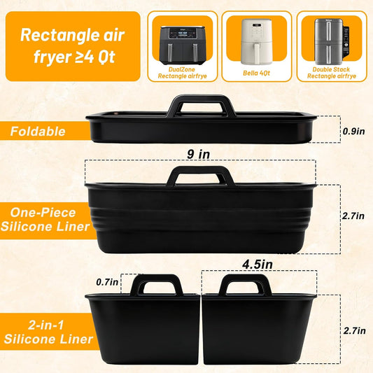 Silicone Air Fryer Liners 4 Pack for Ninja Foodi DZ201 DZ401 DZ550 DZ320 | Reusable Silicone Air Fryer Basket Liners for COSORI 9QT, Bella 4Qt, Chefman, Instant and 8–10QT Dual Basket Air Fryers