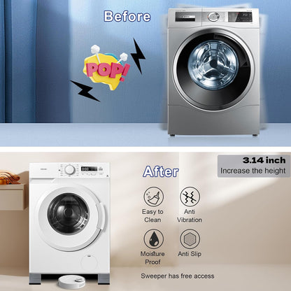 4Pcs Anti Vibration Pads for Washing Machine, Reduce Washer Dryer Moving | Washer and Dryer Pedestals,Prevents Noise Vibration Transfer, Antivibration Stabilizer Support Feet (Increase1.8in)